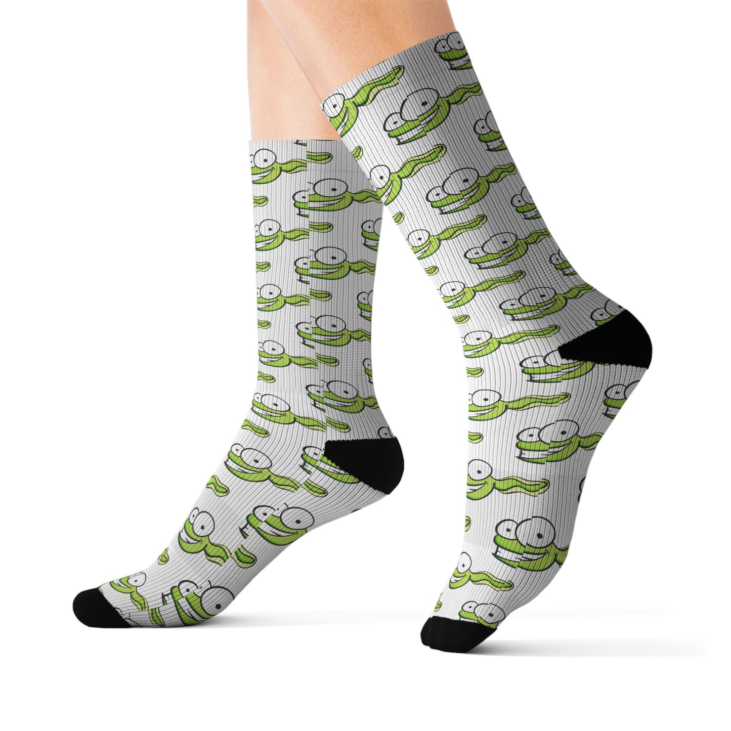 Cute Green Tadpole Pattern Socks — Novelty Crew Socks for Adults